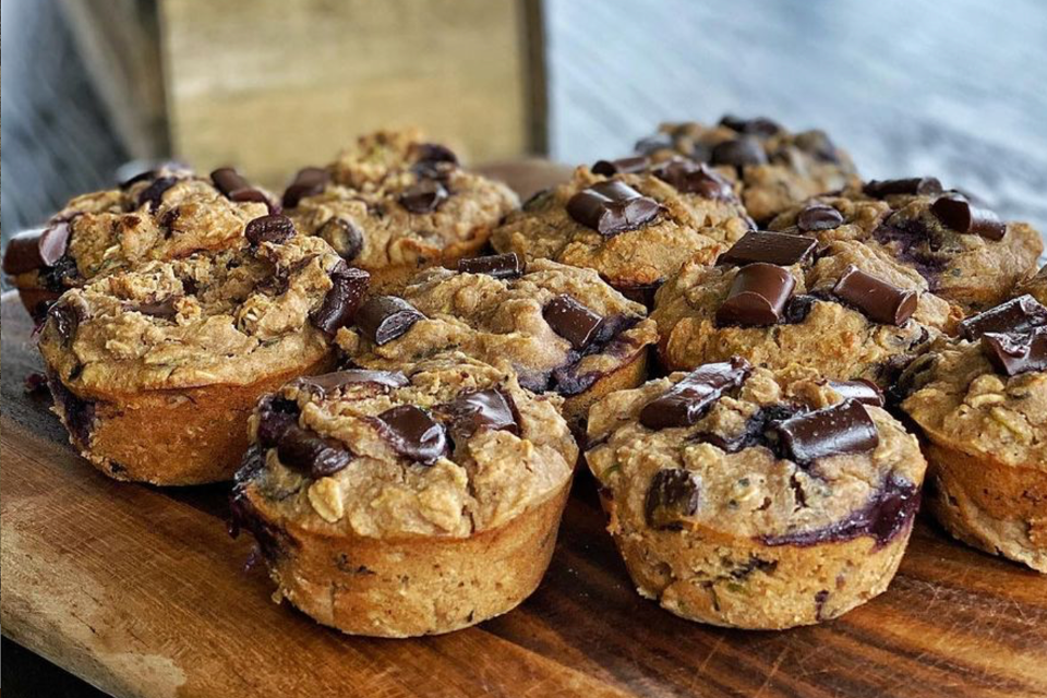 Dark Chocolate Blueberry Banana Gluten-Free Protein Muffins