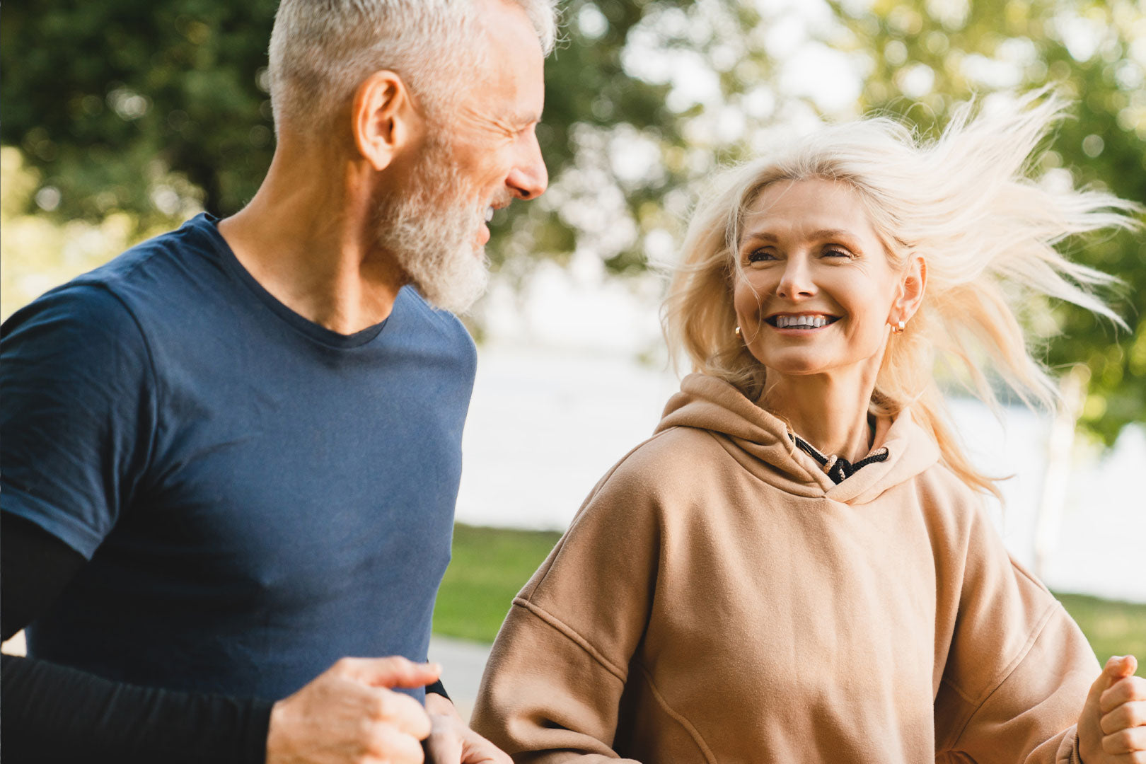 Elderly couple going on walk